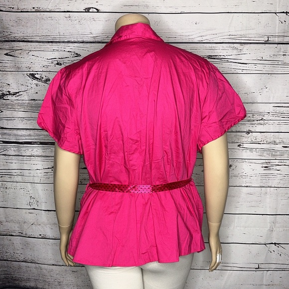 Venezia Lane Bryant NWT 26/28 Hot Pink Button Down Shirt w/ Polka Dot Tie Belt - Picture 3 of 4